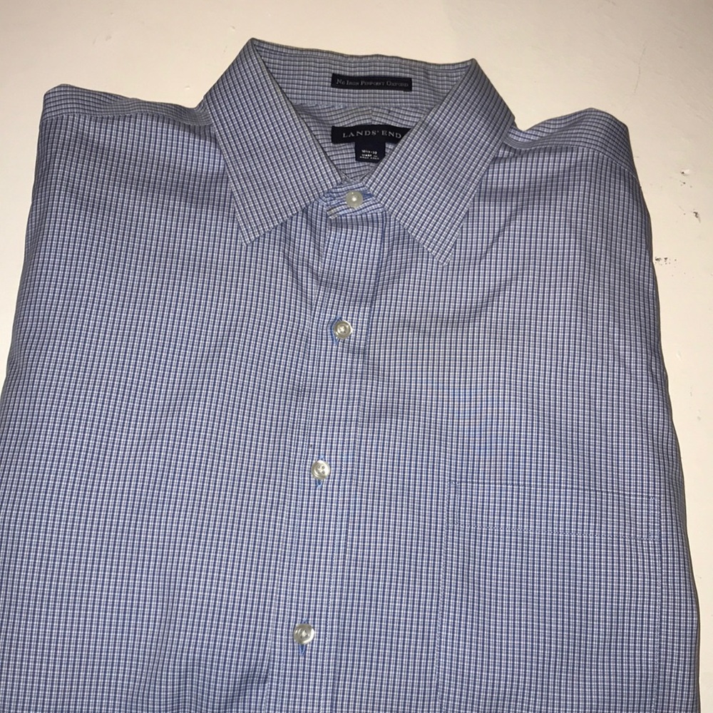 Lands’ End White and Blue Dress Shirt